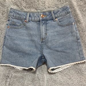 New W/O Tags: Classic Blue Jean Shorts with Lace Trim